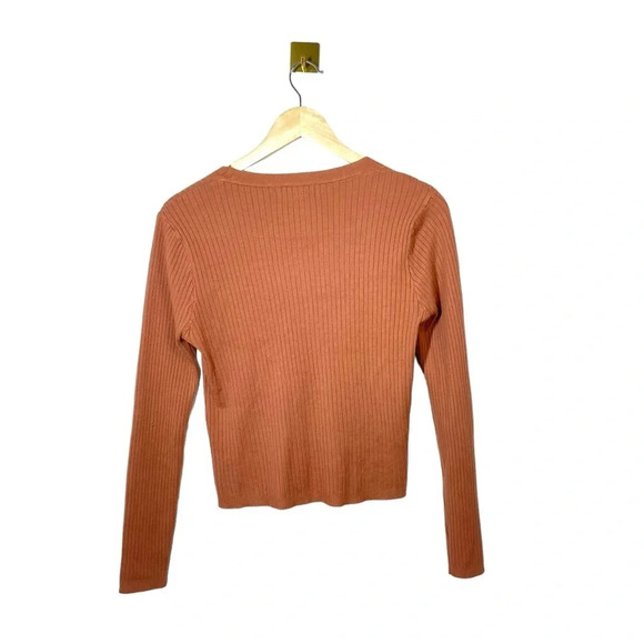 Coco & Shay Ribbed V-Neck Crop Cardigan Sweater in Brown Size XL - Picture 8 of 10